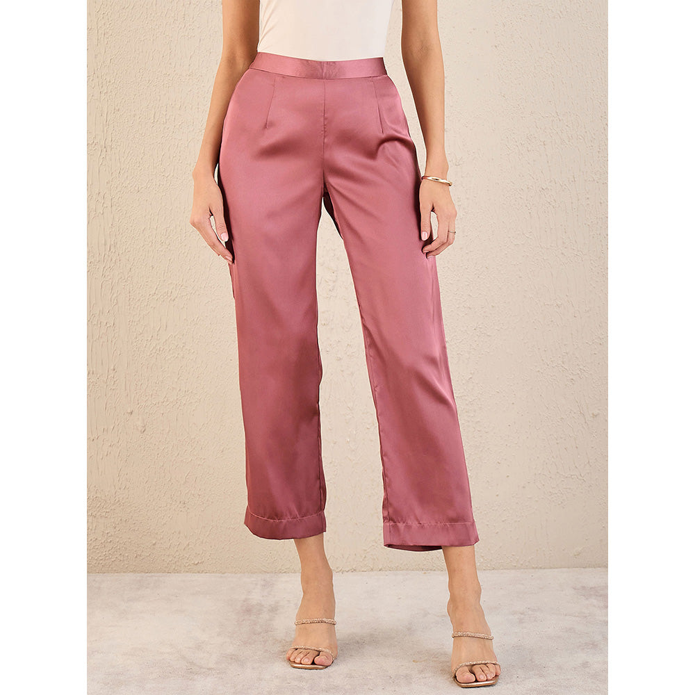 First Resort by Ramola Bachchan Old Rose Satin Straight Pant