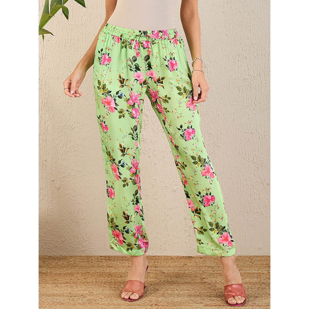 First Resort by Ramola Bachchan Mint Green & Pink Garden Print Straight Pant