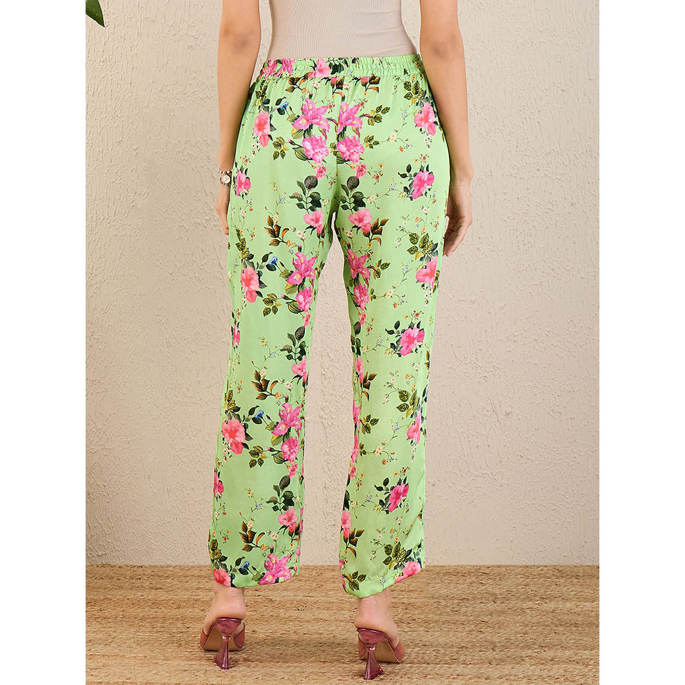 First Resort by Ramola Bachchan Mint Green & Pink Garden Print Straight Pant