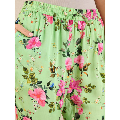 First Resort by Ramola Bachchan Mint Green & Pink Garden Print Straight Pant
