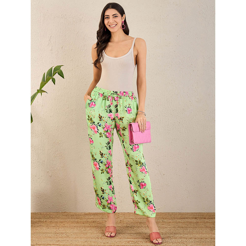 First Resort by Ramola Bachchan Mint Green & Pink Garden Print Straight Pant