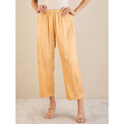 First Resort by Ramola Bachchan Golden Yellow Pintucked Straight Satin Pant
