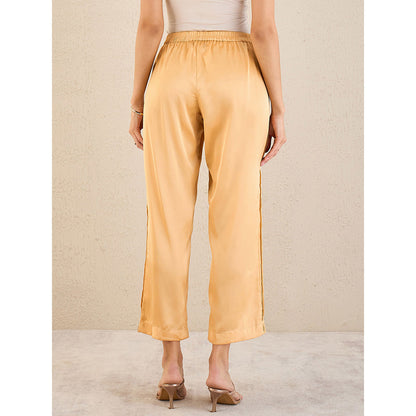 First Resort by Ramola Bachchan Golden Yellow Pintucked Straight Satin Pant