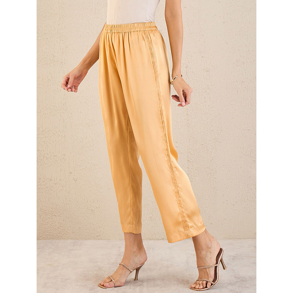 First Resort by Ramola Bachchan Golden Yellow Pintucked Straight Satin Pant