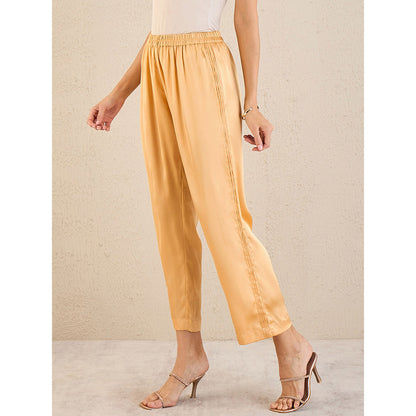 First Resort by Ramola Bachchan Golden Yellow Pintucked Straight Satin Pant