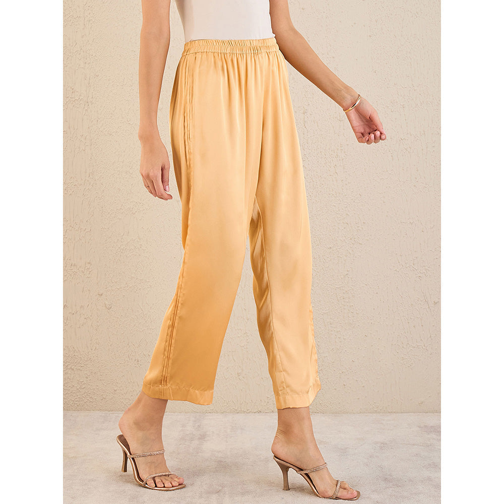 First Resort by Ramola Bachchan Golden Yellow Pintucked Straight Satin Pant