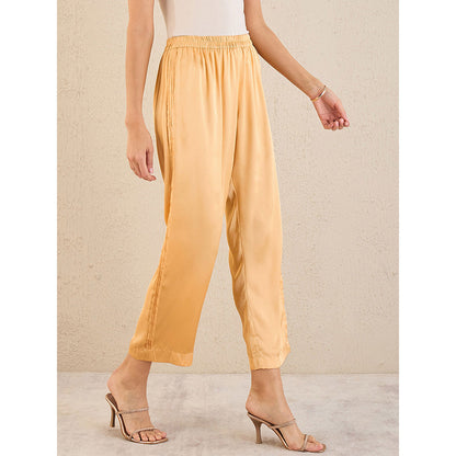 First Resort by Ramola Bachchan Golden Yellow Pintucked Straight Satin Pant