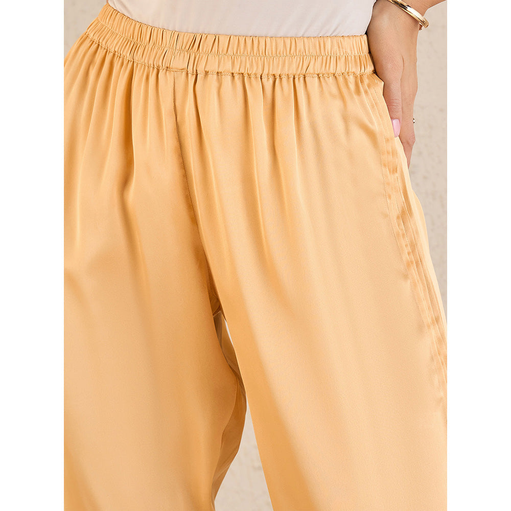 First Resort by Ramola Bachchan Golden Yellow Pintucked Straight Satin Pant