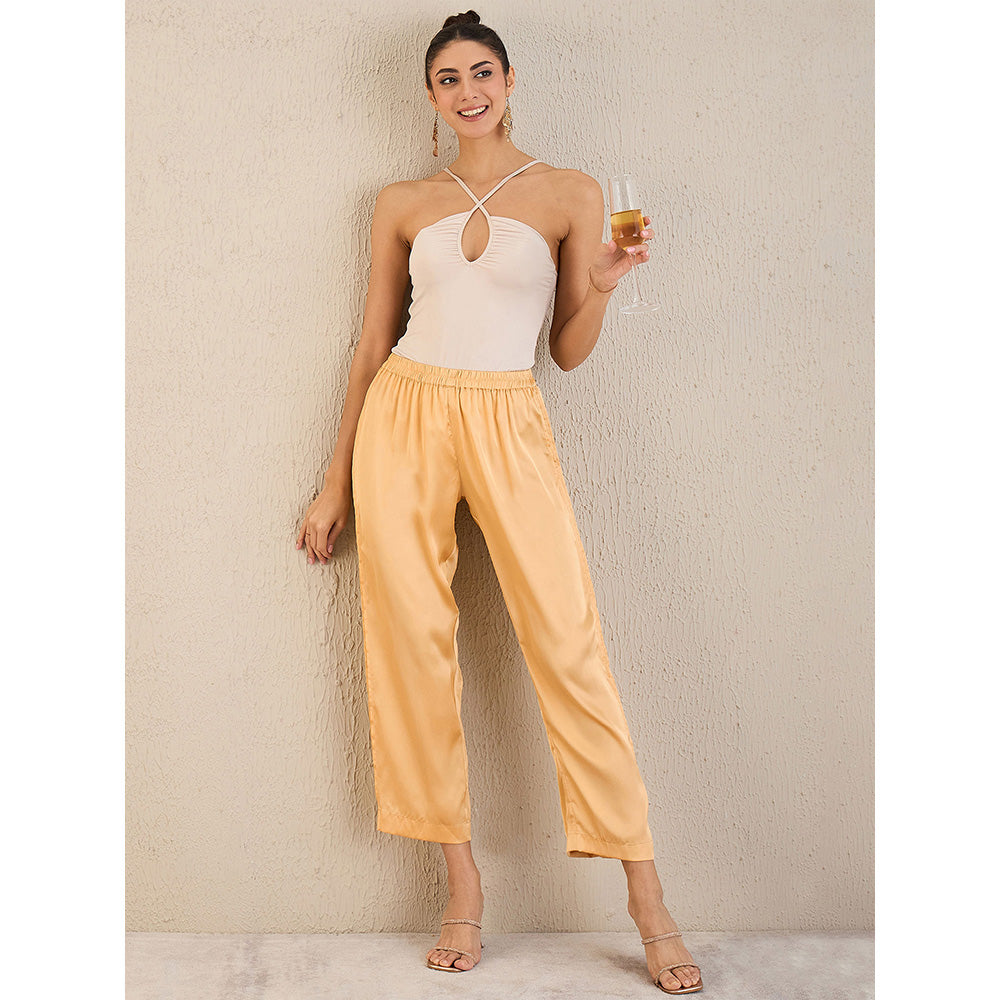 First Resort by Ramola Bachchan Golden Yellow Pintucked Straight Satin Pant