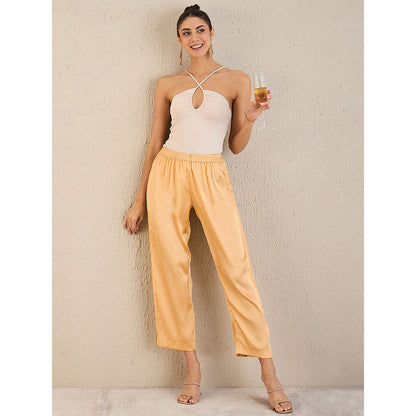 First Resort by Ramola Bachchan Golden Yellow Pintucked Straight Satin Pant