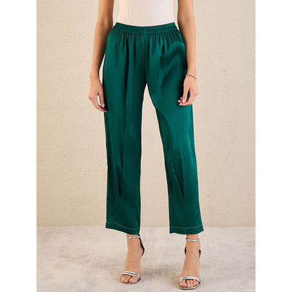 First Resort by Ramola Bachchan Teal Crystal Embellished Satin Straight Pant