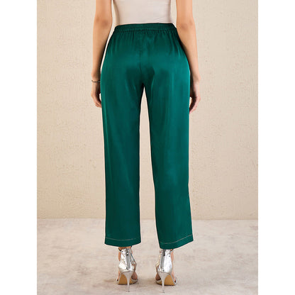 First Resort by Ramola Bachchan Teal Crystal Embellished Satin Straight Pant