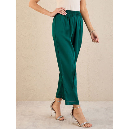 First Resort by Ramola Bachchan Teal Crystal Embellished Satin Straight Pant