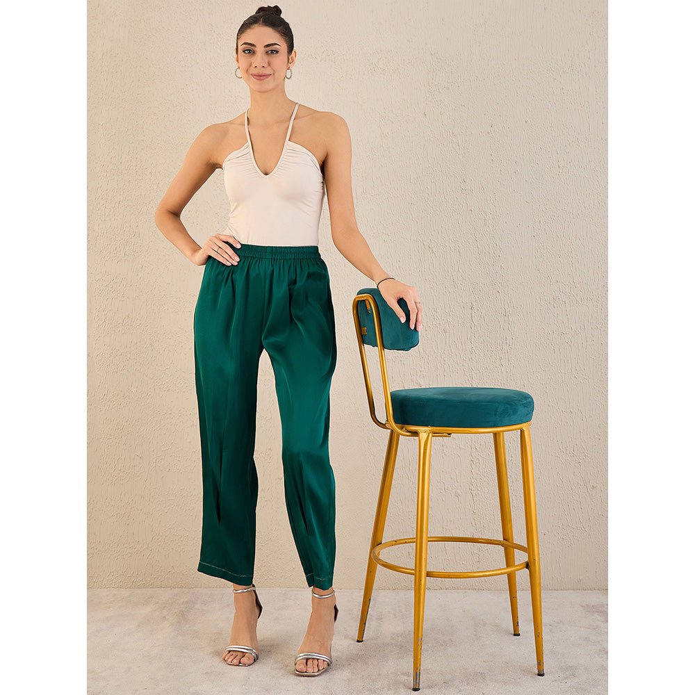 First Resort by Ramola Bachchan Teal Crystal Embellished Satin Straight Pant