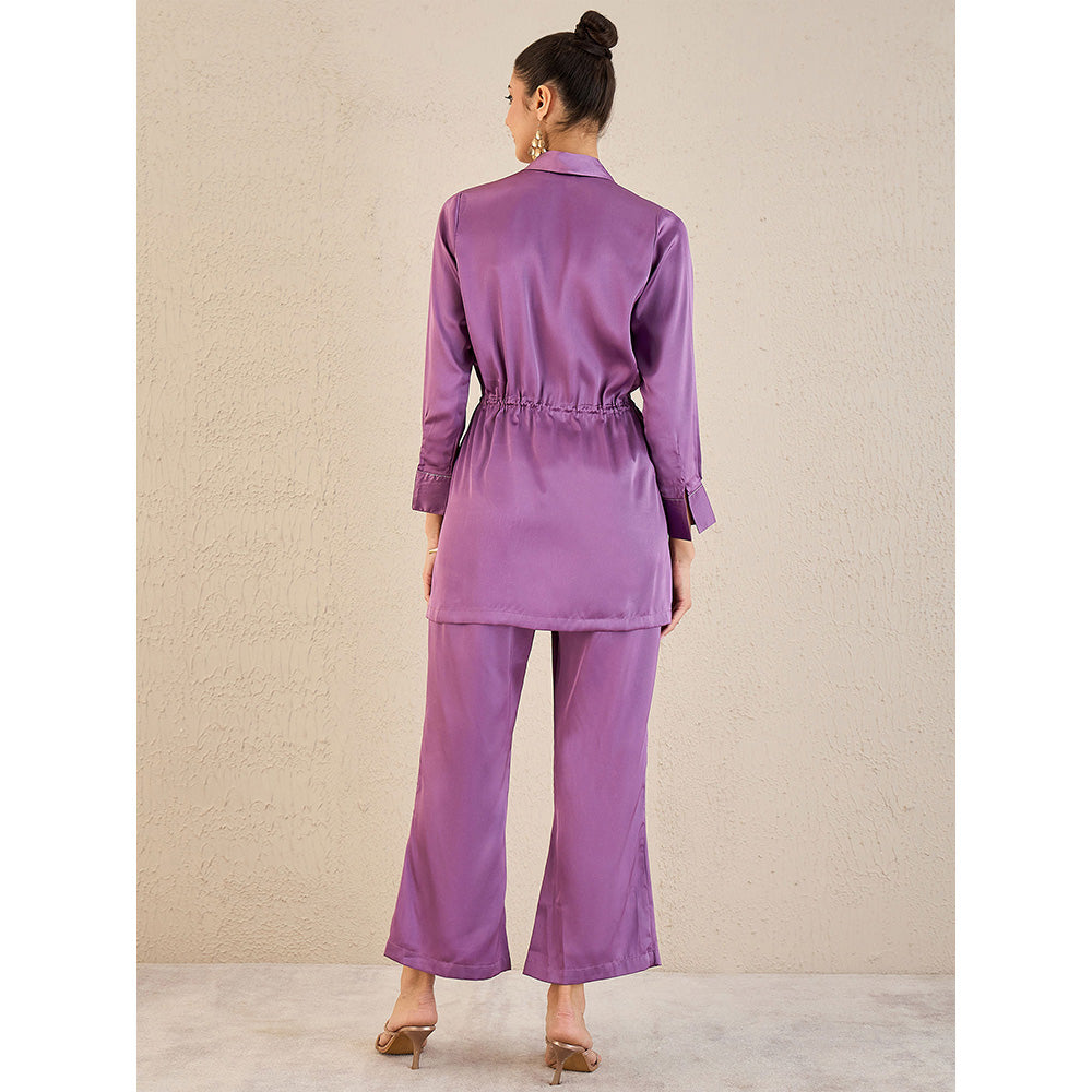 First Resort by Ramola Bachchan Lilac Semi-Formal Embellished Satin Tunic & Pant (Set of 2)