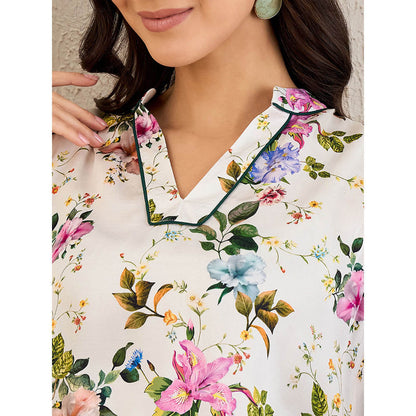 First Resort by Ramola Bachchan White & Pink Garden Print Sleeveless Co-Ordinate (Set of 2)