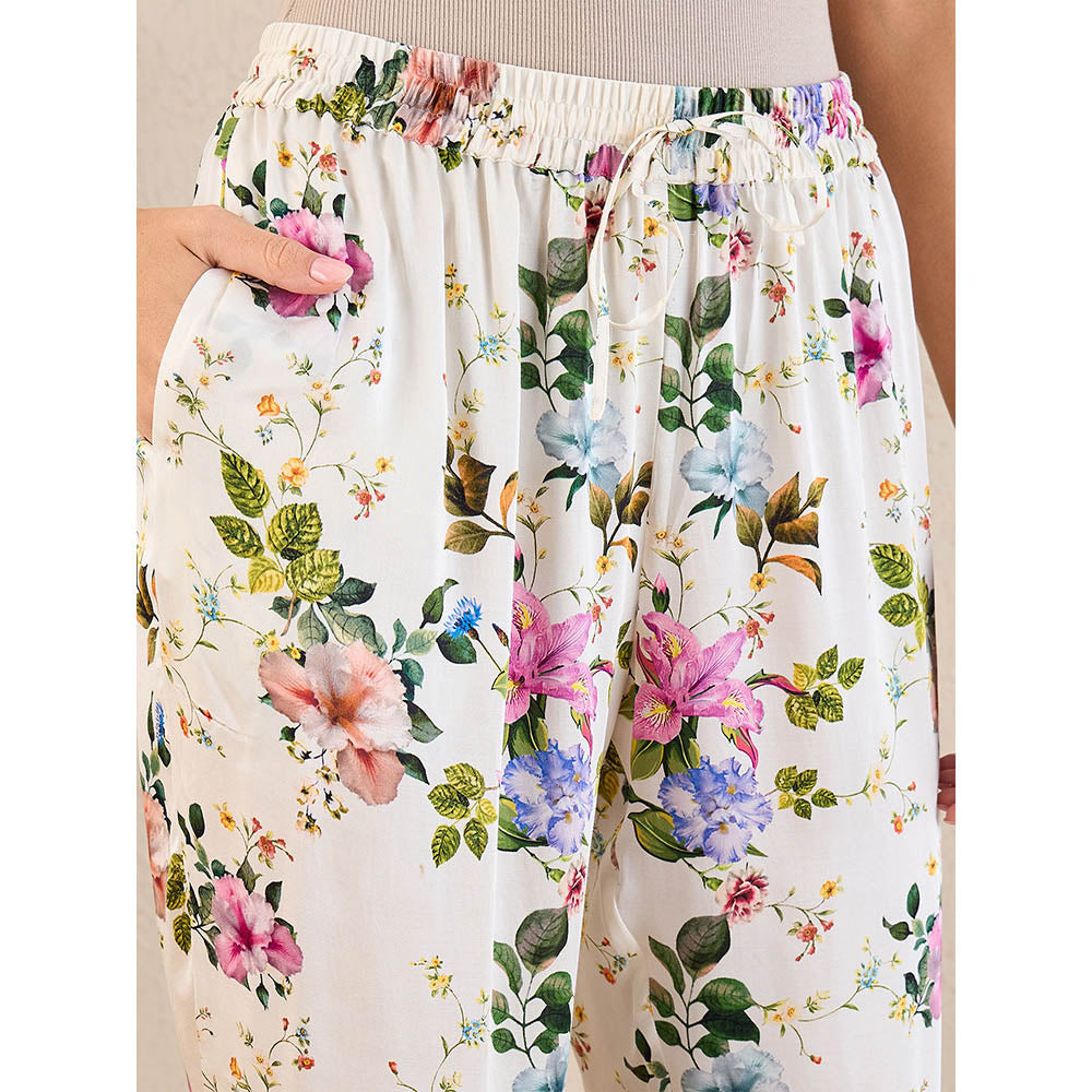 First Resort by Ramola Bachchan White & Pink Garden Print Sleeveless Co-Ordinate (Set of 2)