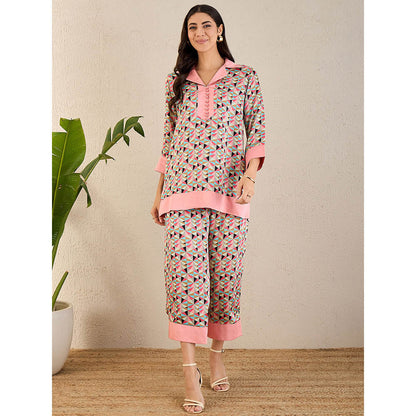 First Resort by Ramola Bachchan Rose Pink & Cyan Geometric Print Co-Ordinate (Set of 2)