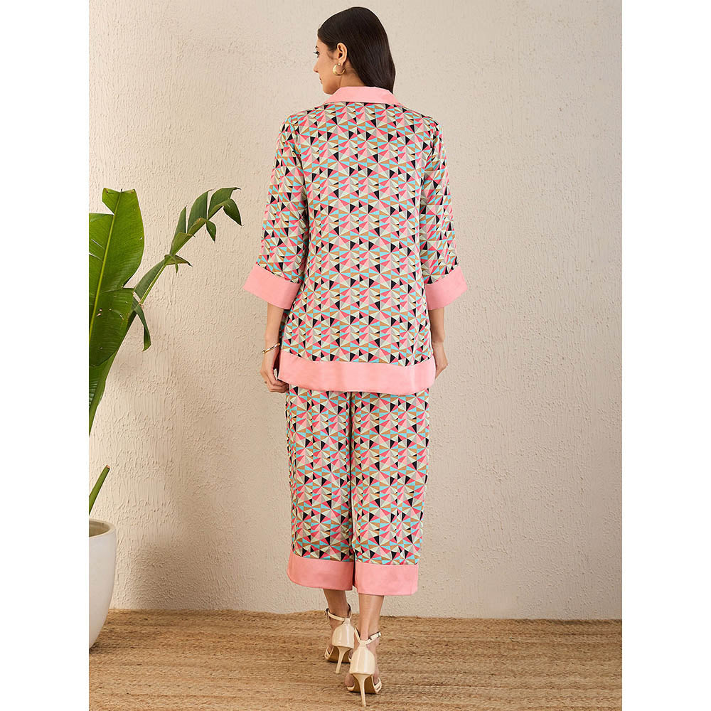 First Resort by Ramola Bachchan Rose Pink & Cyan Geometric Print Co-Ordinate (Set of 2)