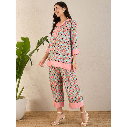 First Resort by Ramola Bachchan Rose Pink & Cyan Geometric Print Co-Ordinate (Set of 2)