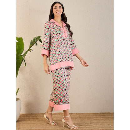 First Resort by Ramola Bachchan Rose Pink & Cyan Geometric Print Co-Ordinate (Set of 2)