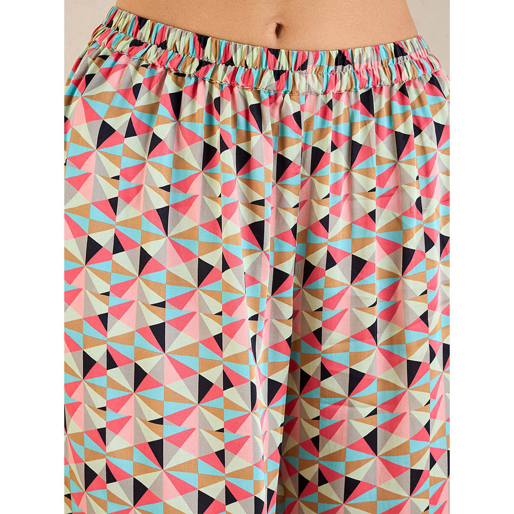 First Resort by Ramola Bachchan Rose Pink & Cyan Geometric Print Co-Ordinate (Set of 2)