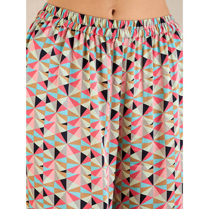 First Resort by Ramola Bachchan Rose Pink & Cyan Geometric Print Co-Ordinate (Set of 2)