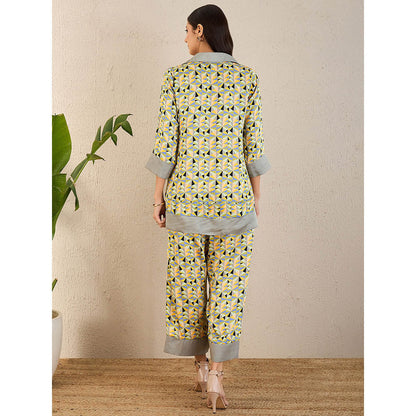 First Resort by Ramola Bachchan Pale Grey & Lemon Geometric Print Co-Ordinate (Set of 2)