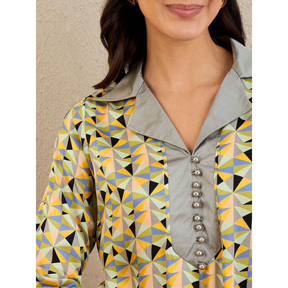 First Resort by Ramola Bachchan Pale Grey & Lemon Geometric Print Co-Ordinate (Set of 2)