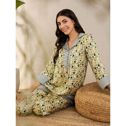 First Resort by Ramola Bachchan Pale Grey & Lemon Geometric Print Co-Ordinate (Set of 2)