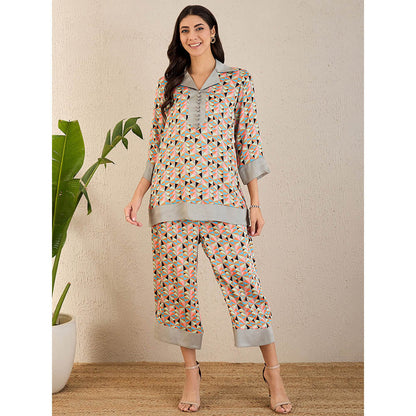 First Resort by Ramola Bachchan Pale Grey & Peach Geometric Print Co-Ordinate (Set of 2)