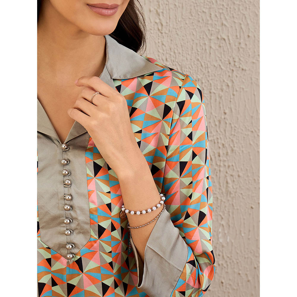 First Resort by Ramola Bachchan Pale Grey & Peach Geometric Print Co-Ordinate (Set of 2)