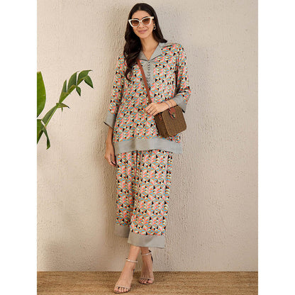 First Resort by Ramola Bachchan Pale Grey & Peach Geometric Print Co-Ordinate (Set of 2)
