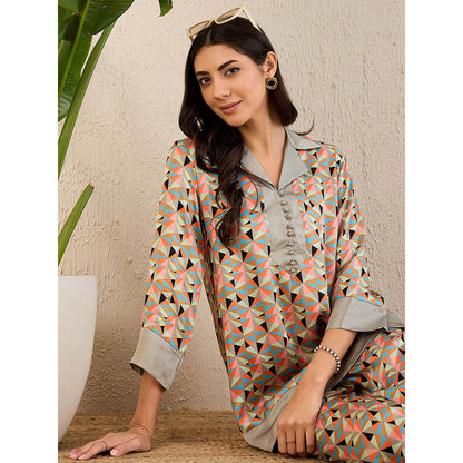 First Resort by Ramola Bachchan Pale Grey & Peach Geometric Print Co-Ordinate (Set of 2)