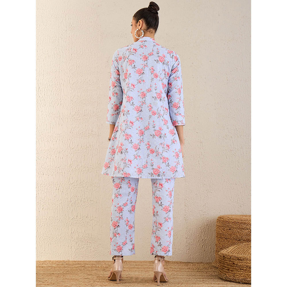 First Resort by Ramola Bachchan Ice Blue & Pink Floral Print Schiffli Co-Ordinate (Set of 2)