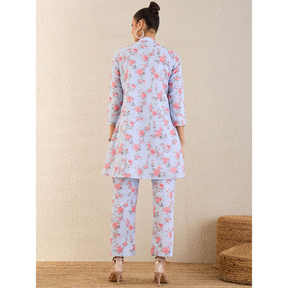 First Resort by Ramola Bachchan Ice Blue & Pink Floral Print Schiffli Co-Ordinate (Set of 2)