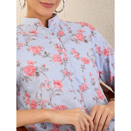 First Resort by Ramola Bachchan Ice Blue & Pink Floral Print Schiffli Co-Ordinate (Set of 2)