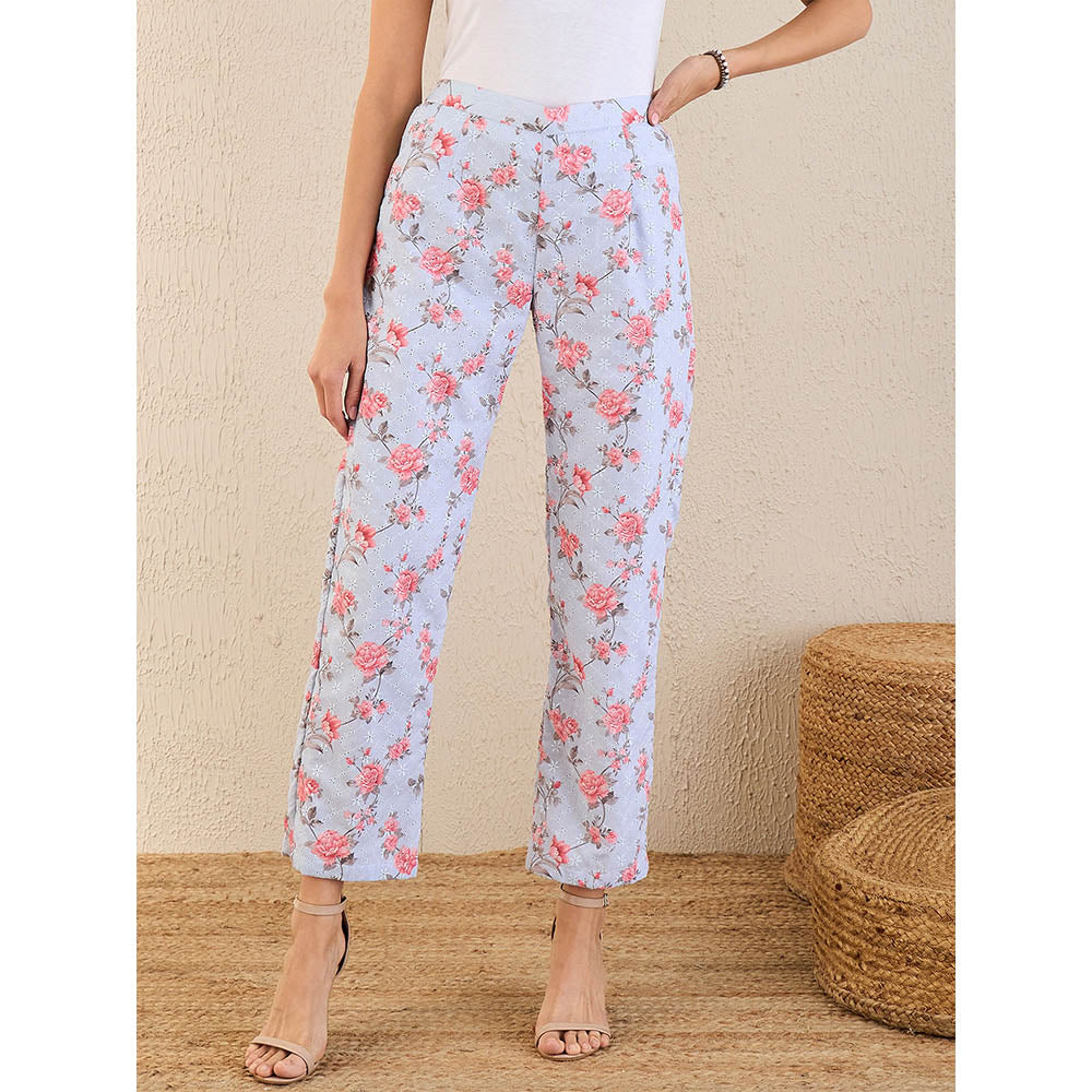 First Resort by Ramola Bachchan Ice Blue & Pink Floral Print Schiffli Co-Ordinate (Set of 2)