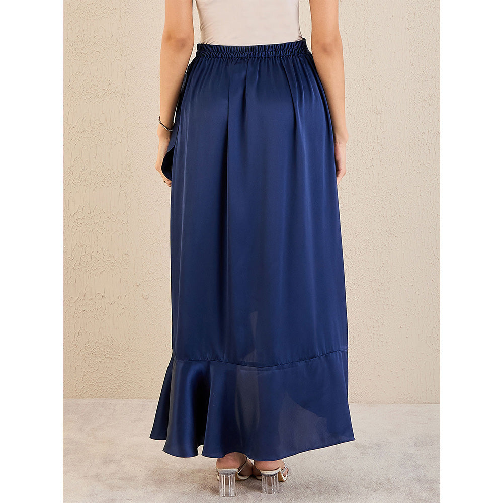 First Resort by Ramola Bachchan Navy Blue Satin Broad Frill Long Skirt