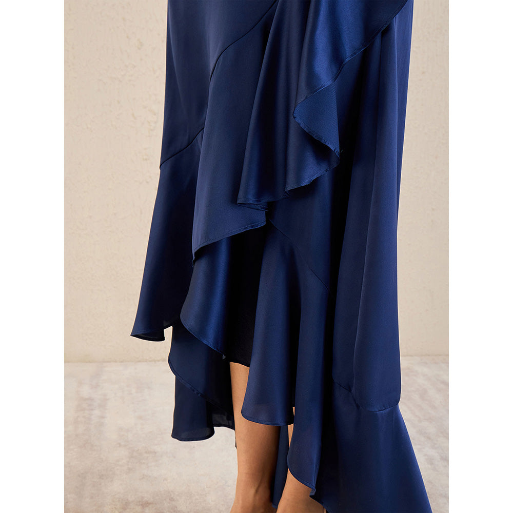 First Resort by Ramola Bachchan Navy Blue Satin Broad Frill Long Skirt