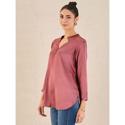 First Resort by Ramola Bachchan Old Rose Embellished Satin Top