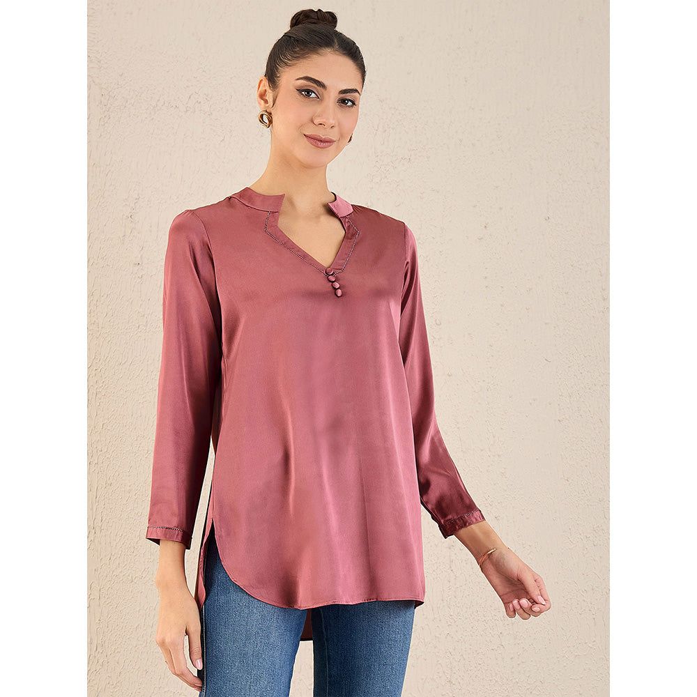 First Resort by Ramola Bachchan Old Rose Embellished Satin Top