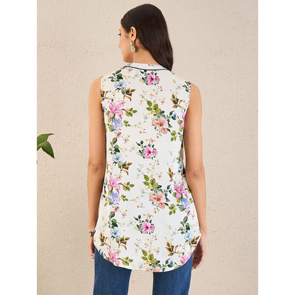 First Resort by Ramola Bachchan White & Pink Garden Print Sleeveless Top