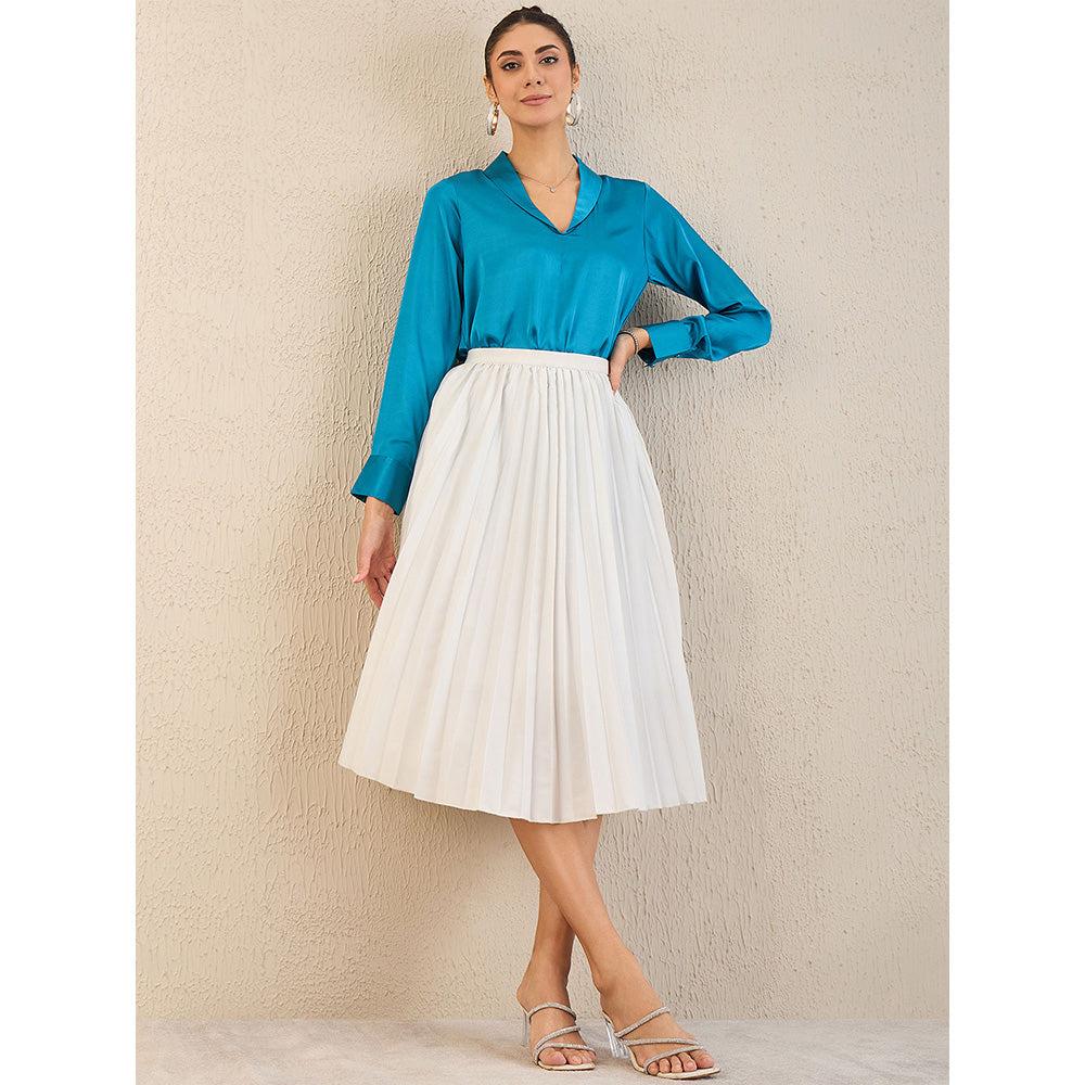 First Resort by Ramola Bachchan True Blue Shawl Collar Satin Top