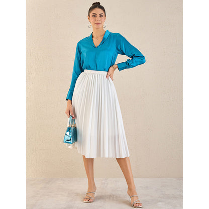 First Resort by Ramola Bachchan True Blue Shawl Collar Satin Top