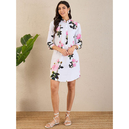 First Resort by Ramola Bachchan White Floral Shirt Dress