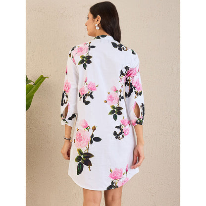 First Resort by Ramola Bachchan White Floral Shirt Dress