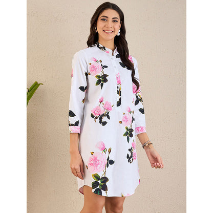 First Resort by Ramola Bachchan White Floral Shirt Dress
