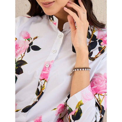 First Resort by Ramola Bachchan White Floral Shirt Dress