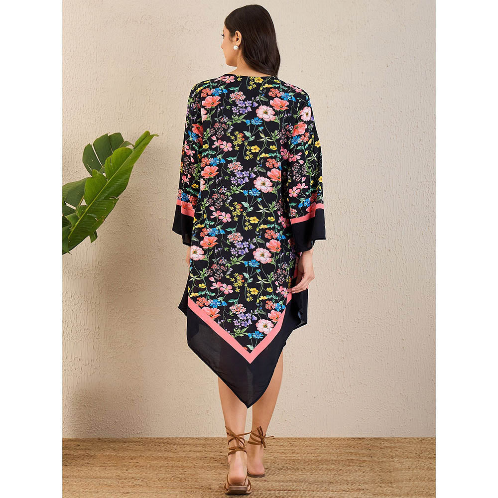 First Resort by Ramola Bachchan Black Flower Printed A-Lined Tunic Dress